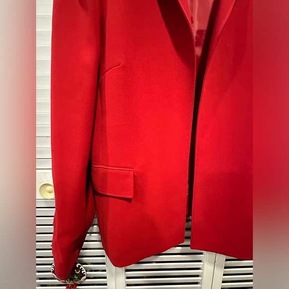 Solid red one button jacket pants suit by Kasper size 14 - Picture 13 of 16